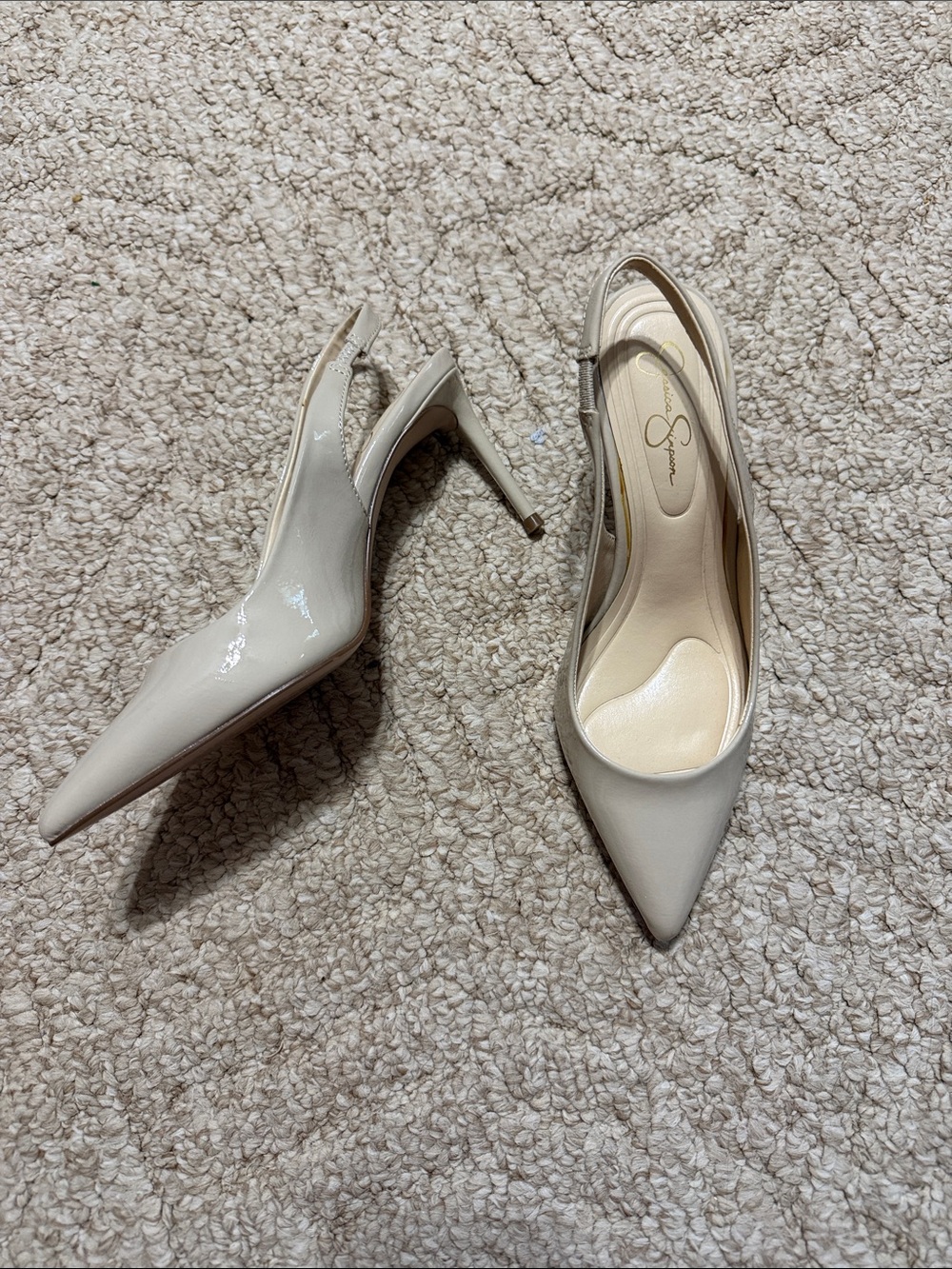 Jessica Simpson Ivory Patent Slingback Pointed Toe Pumps